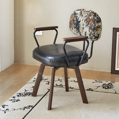 Contemporary Retro Leather Carbon Steel Sunflower Floral Swivel Desk Chair Backrest Armrest For Study