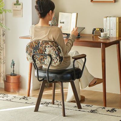 Contemporary Retro Leather Carbon Steel Sunflower Floral Swivel Desk Chair Backrest Armrest For Study