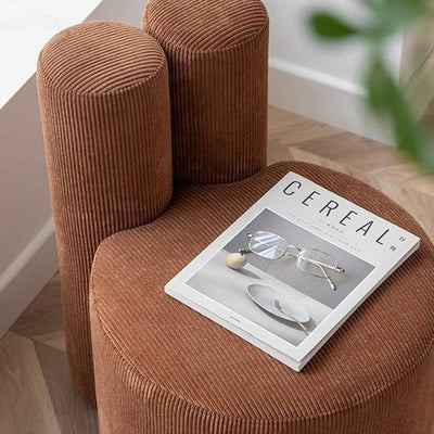 Contemporary Nordic Rabbit Ears Cylinder Corduroy Solid Wood Vanity Stool Backrest Armless For Bedroom