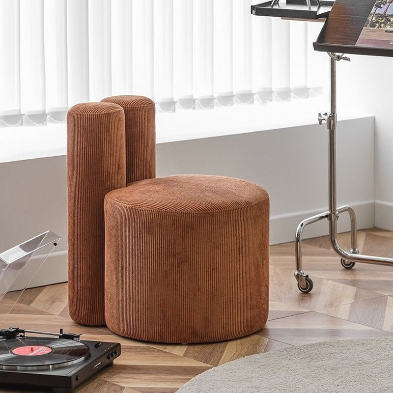 Contemporary Nordic Rabbit Ears Cylinder Corduroy Solid Wood Vanity Stool Backrest Armless For Bedroom