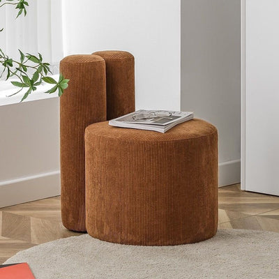 Contemporary Nordic Rabbit Ears Cylinder Corduroy Solid Wood Vanity Stool Backrest Armless For Bedroom