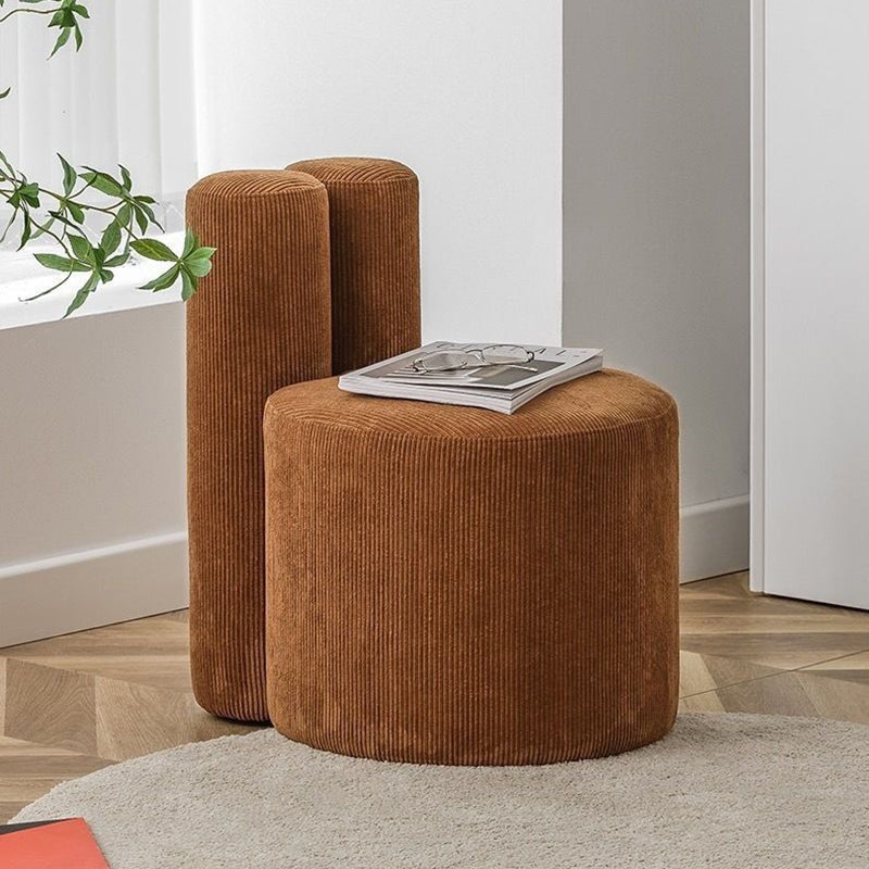 Contemporary Nordic Rabbit Ears Cylinder Corduroy Solid Wood Vanity Stool Backrest Armless For Bedroom