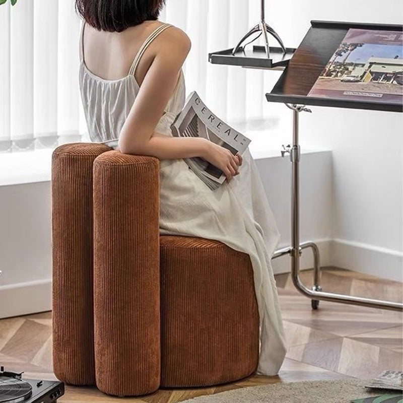 Contemporary Nordic Rabbit Ears Cylinder Corduroy Solid Wood Vanity Stool Backrest Armless For Bedroom