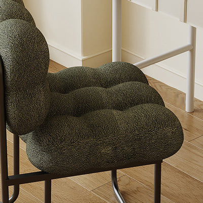 Contemporary Nordic Square Lambswool Iron Vanity Stool Backrest Armless For Bedroom