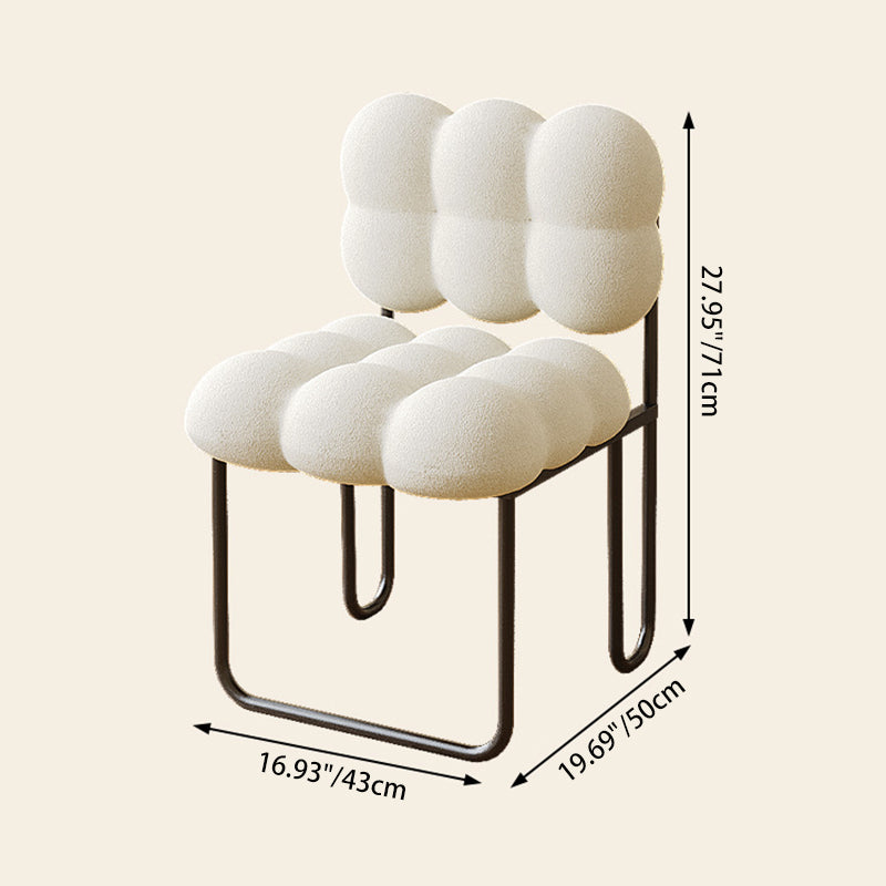 Contemporary Nordic Square Lambswool Iron Vanity Stool Backrest Armless For Bedroom