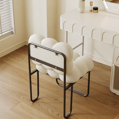 Contemporary Nordic Square Lambswool Iron Vanity Stool Backrest Armless For Bedroom