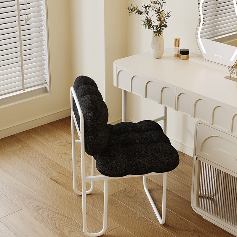 Contemporary Nordic Square Lambswool Iron Vanity Stool Backrest Armless For Bedroom