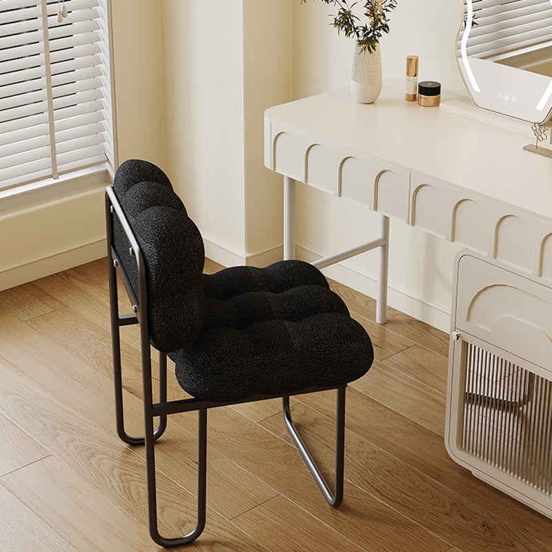 Contemporary Nordic Square Lambswool Iron Vanity Stool Backrest Armless For Bedroom