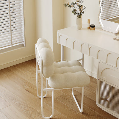 Contemporary Nordic Square Lambswool Iron Vanity Stool Backrest Armless For Bedroom