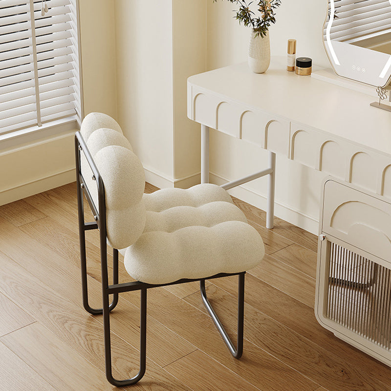 Contemporary Nordic Square Lambswool Iron Vanity Stool Backrest Armless For Bedroom