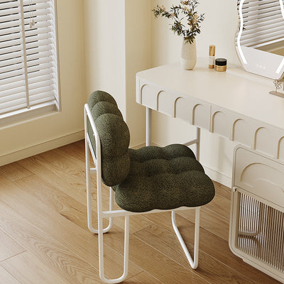 Contemporary Nordic Square Lambswool Iron Vanity Stool Backrest Armless For Bedroom