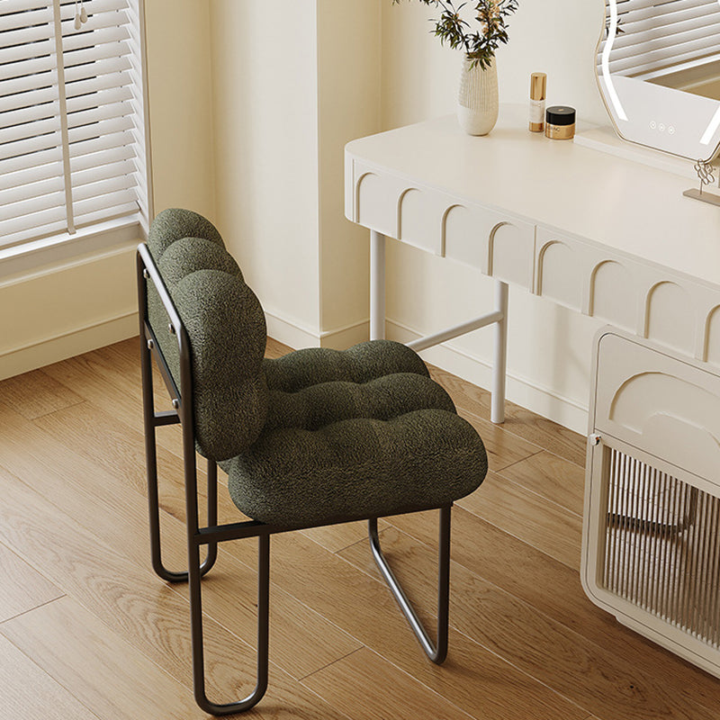 Contemporary Nordic Square Lambswool Iron Vanity Stool Backrest Armless For Bedroom