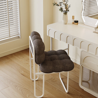 Contemporary Nordic Square Lambswool Iron Vanity Stool Backrest Armless For Bedroom
