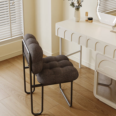 Contemporary Nordic Square Lambswool Iron Vanity Stool Backrest Armless For Bedroom