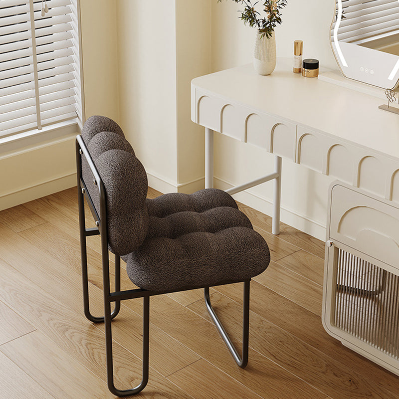 Contemporary Nordic Square Lambswool Iron Vanity Stool Backrest Armless For Bedroom