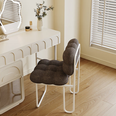Contemporary Nordic Square Lambswool Iron Vanity Stool Backrest Armless For Bedroom