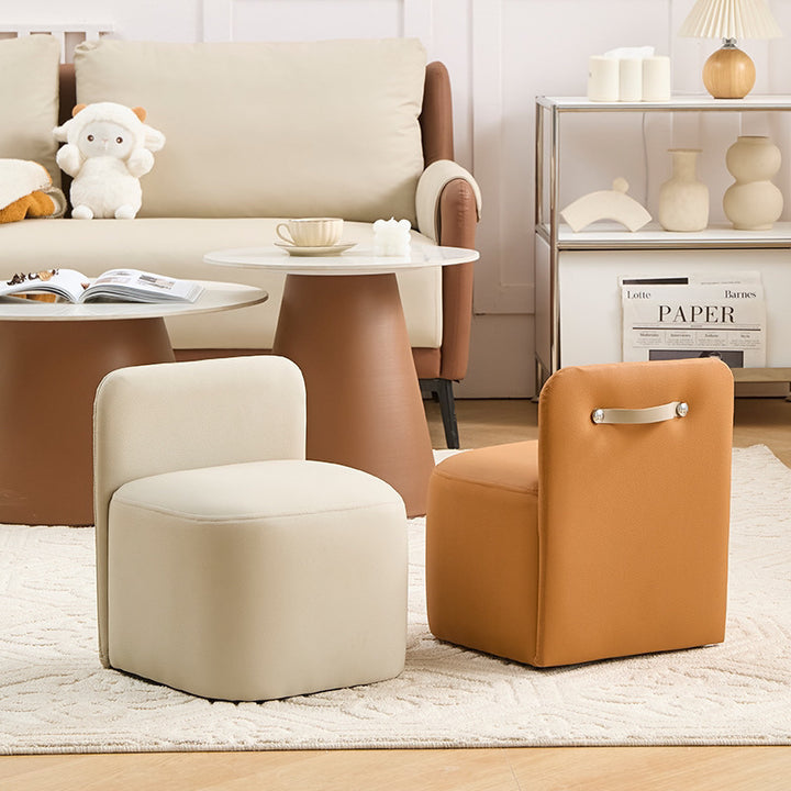 Contemporary Nordic Square Portable PU Leather Pine Sponge Low Stool Backrest Armless For Living Room