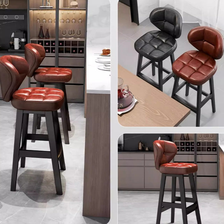 Tabouret de bar contemporain scandinave carré en faux cuir huilé avec dossier sans accoudoirs pour salle à manger 