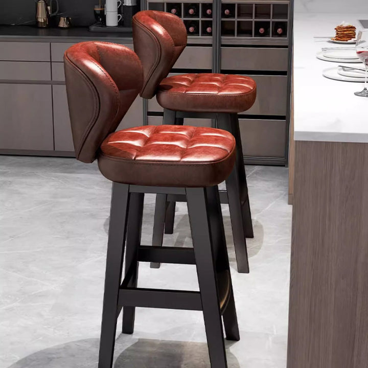Tabouret de bar contemporain scandinave carré en faux cuir huilé avec dossier sans accoudoirs pour salle à manger 