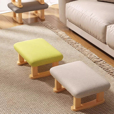 Contemporary Nordic Square Anti-slip Cotton Linen Solid Wood Footstool Backless Armless For Entryways