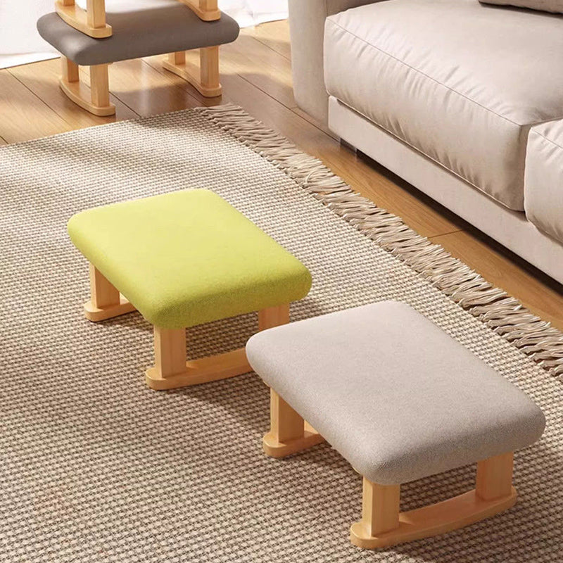 Contemporary Nordic Square Anti-slip Cotton Linen Solid Wood Footstool Backless Armless For Entryways
