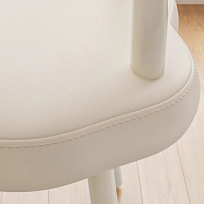 Taburete de tocador moderno minimalista color crema tipo nube de hierro y piel sintética napa, sin brazos y con respaldo, para dormitorio 