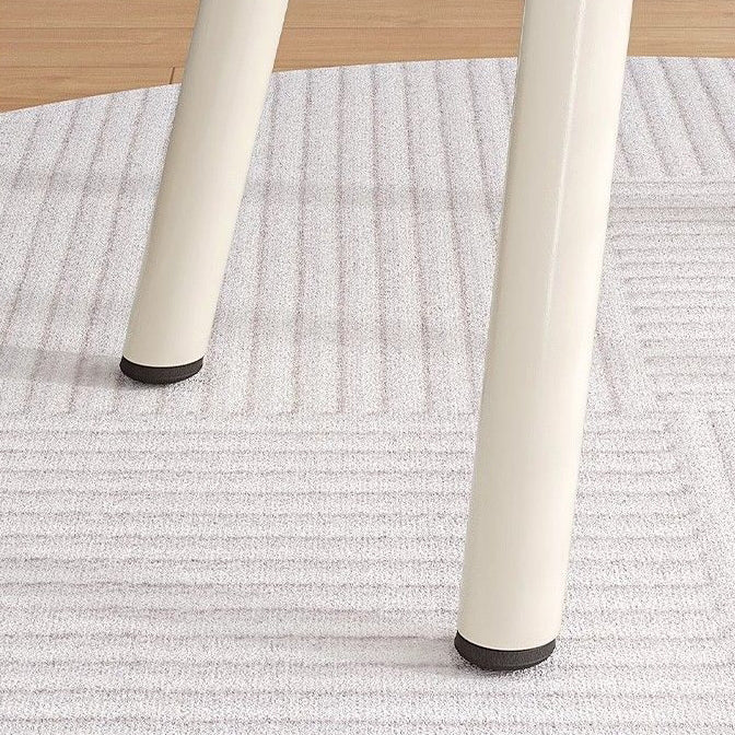 Taburete de tocador moderno minimalista color crema tipo nube de hierro y piel sintética napa, sin brazos y con respaldo, para dormitorio 