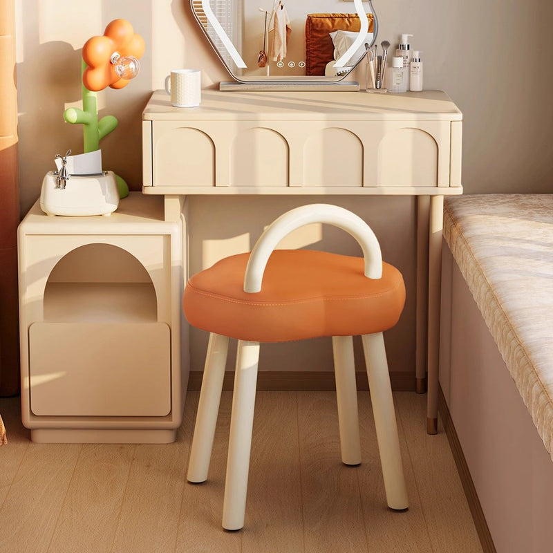 Modern Minimalist Cream Cloud Steel Microfiber Leather Vanity Stool Backrest Armless For Bedroom