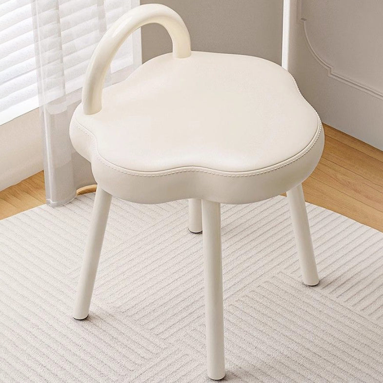 Taburete de tocador moderno minimalista color crema tipo nube de hierro y piel sintética napa, sin brazos y con respaldo, para dormitorio 
