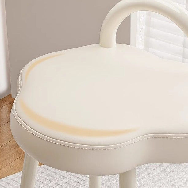 Taburete de tocador moderno minimalista color crema tipo nube de hierro y piel sintética napa, sin brazos y con respaldo, para dormitorio 