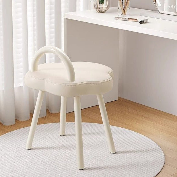 Taburete de tocador moderno minimalista color crema tipo nube de hierro y piel sintética napa, sin brazos y con respaldo, para dormitorio 