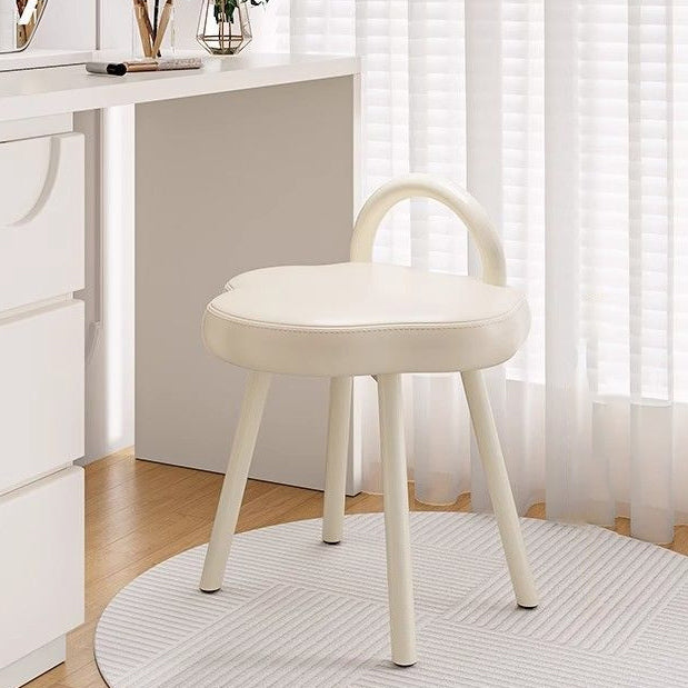 Taburete de tocador moderno minimalista color crema tipo nube de hierro y piel sintética napa, sin brazos y con respaldo, para dormitorio 