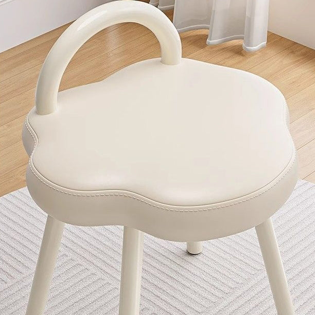 Taburete de tocador moderno minimalista color crema tipo nube de hierro y piel sintética napa, sin brazos y con respaldo, para dormitorio 