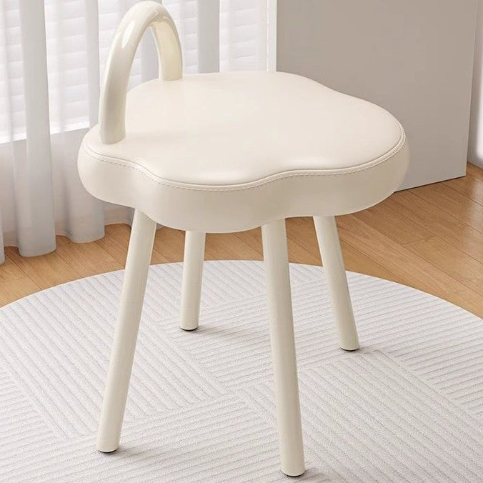 Taburete de tocador moderno minimalista color crema tipo nube de hierro y piel sintética napa, sin brazos y con respaldo, para dormitorio 