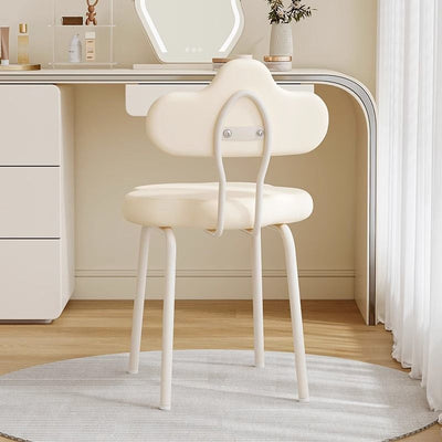 Contemporary Nordic Cream Flower Cloud Iron Faux Leather Vanity Stool Backrest Armless For Bedroom