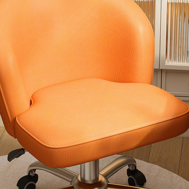 Contemporary Nordic Curved Faux Leather Nylon Steel Swivel Desk Chair Backrest Armless For Study