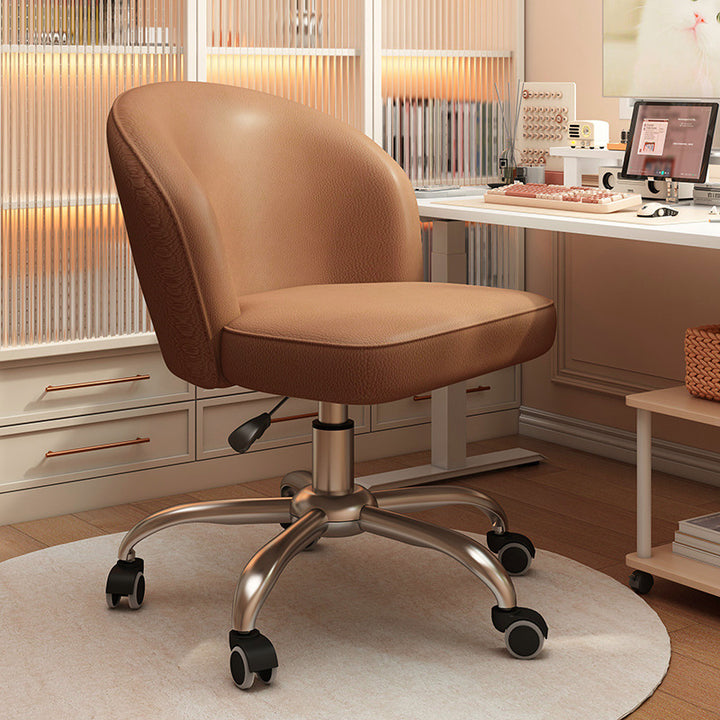 Contemporary Nordic Curved Faux Leather Nylon Steel Swivel Desk Chair Backrest Armless For Study
