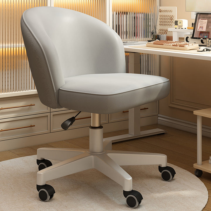 Contemporary Nordic Curved Faux Leather Nylon Steel Swivel Desk Chair Backrest Armless For Study