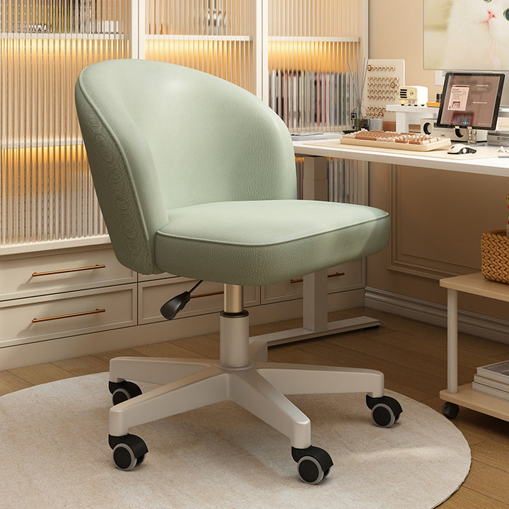 Contemporary Nordic Curved Faux Leather Nylon Steel Swivel Desk Chair Backrest Armless For Study