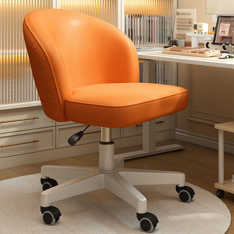 Contemporary Nordic Curved Faux Leather Nylon Steel Swivel Desk Chair Backrest Armless For Study