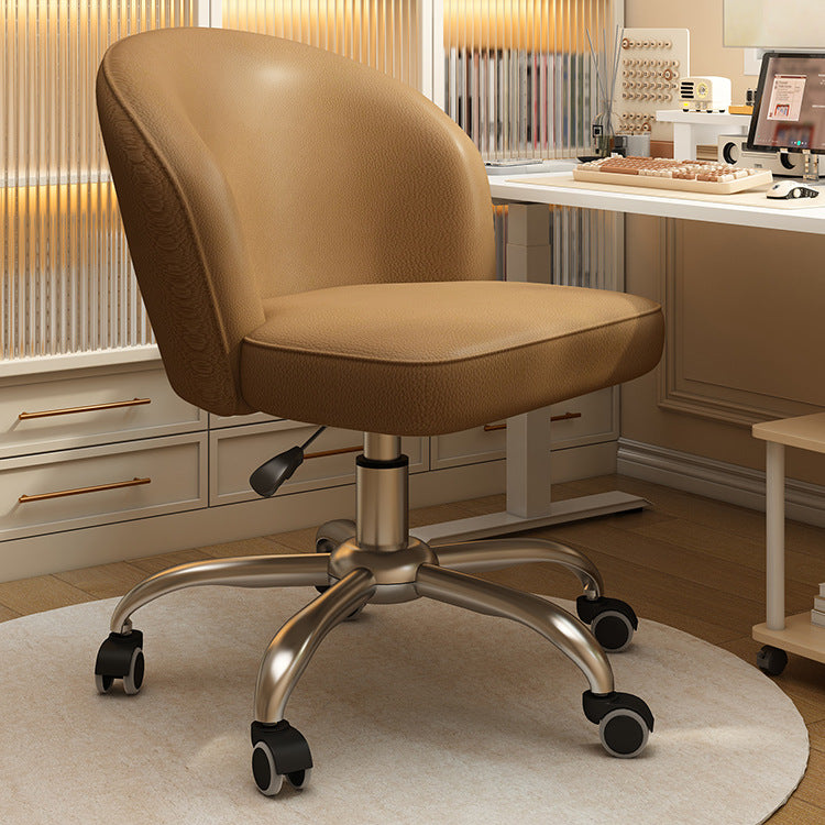 Contemporary Nordic Faux Leather Aluminum Alloy Plastic Swivel Desk Chair Backrest Armless For Study