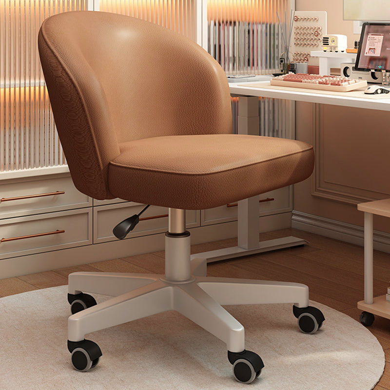 Contemporary Nordic Curved Faux Leather Nylon Steel Swivel Desk Chair Backrest Armless For Study