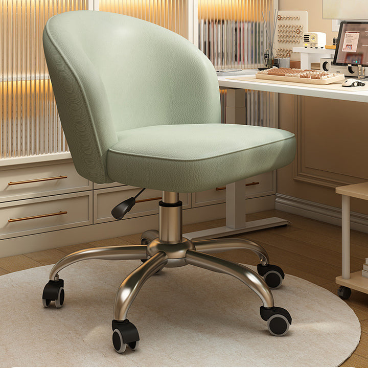 Contemporary Nordic Curved Faux Leather Nylon Steel Swivel Desk Chair Backrest Armless For Study