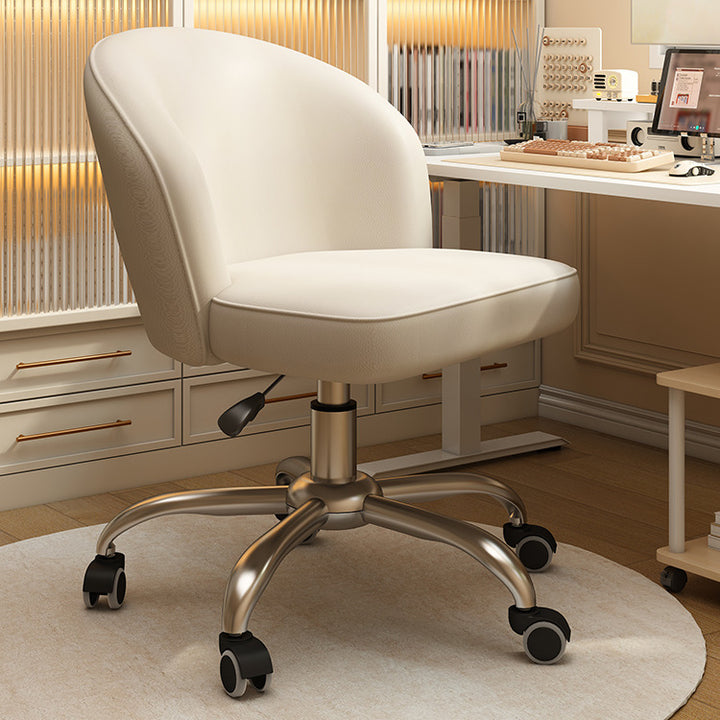 Contemporary Nordic Curved Faux Leather Nylon Steel Swivel Desk Chair Backrest Armless For Study