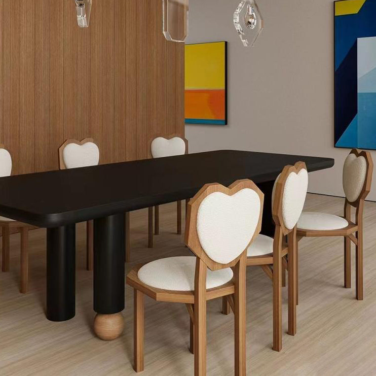 Silla de comedor sin brazos con respaldo de forma de corazón creativa contemporánea de lana de cordero, madera maciza y esponja para comedor 