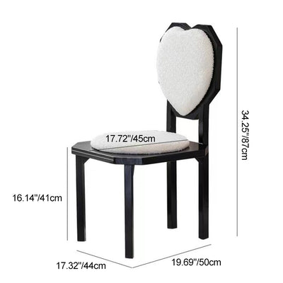 Silla de comedor sin brazos con respaldo de forma de corazón creativa contemporánea de lana de cordero, madera maciza y esponja para comedor 