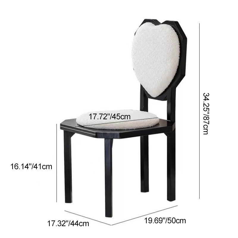 Silla de comedor sin brazos con respaldo de forma de corazón creativa contemporánea de lana de cordero, madera maciza y esponja para comedor 