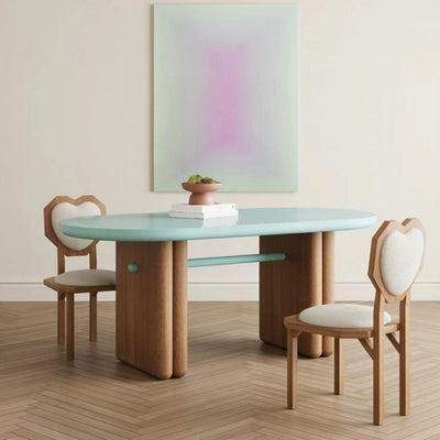Silla de comedor sin brazos con respaldo de forma de corazón creativa contemporánea de lana de cordero, madera maciza y esponja para comedor 