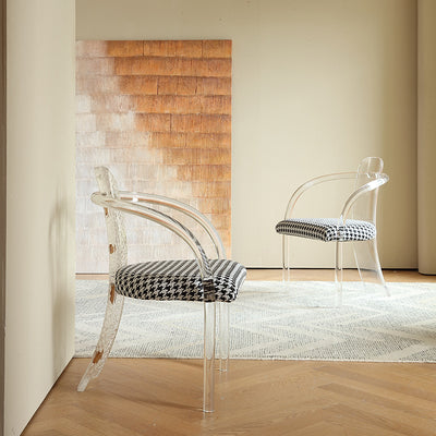 Contemporáneo Nórdico Transparente Acrílico Arco Hojas Tela Silla de Comedor Respaldo Sin Brazos Para Comedor 