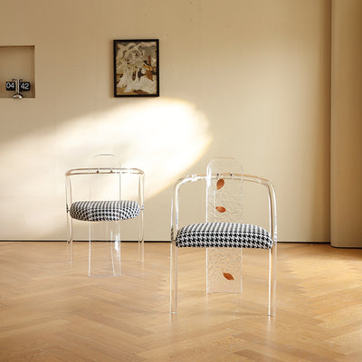 Contemporáneo Nórdico Transparente Acrílico Arco Hojas Tela Silla de Comedor Respaldo Sin Brazos Para Comedor 